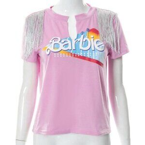Barbie Pink T-Shirt with Silver Fringe Women’s Small